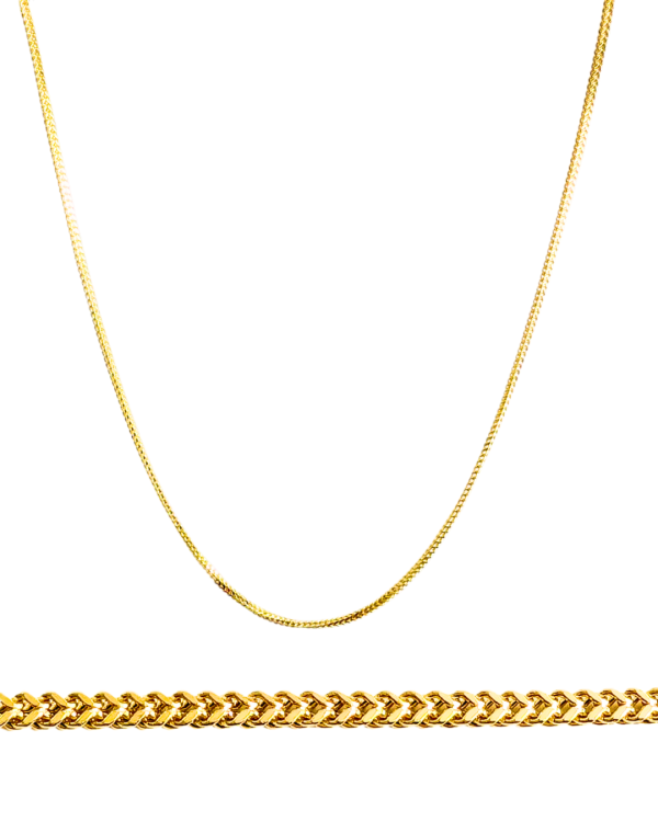 Złoty łańcuszek dmuchany lisi ogon, długość 45 cm, szerokość i grubość 1.4 mm, elegancki splot, zapięcie karabińczyk – klasyczna ozdoba z nowoczesnym blaskiem.