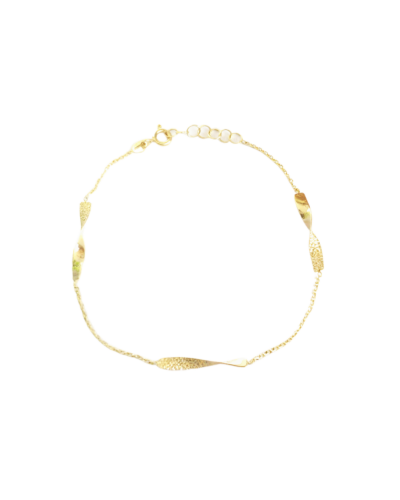 Złota błyszcząca bransoletka z diamentowanymi skręconymi blaszkami i splotem ankier. Długość 17-19 cm, szerokość 2,9 mm, zapięcie sprężynowe Federing. Idealna złota biżuteria.