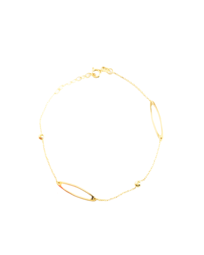 Złota błyszcząca bransoletka z kuleczkami i elipsami. Splot ankier, długość 17-19 cm, średnica 4,8 mm. Zapięcie sprężynowe Federing. Elegancka złota biżuteria.